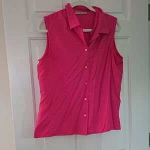 Notations: Vibrant Pink Sleeveless Button-Down Shirt